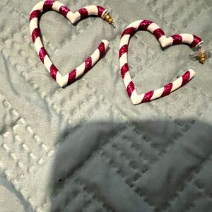 Heart pierced earrings - candy cane striped